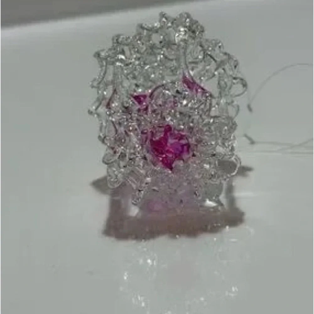 Pink Glass Bird Ornament in Decorative Cage - Pets Bird